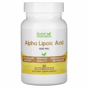 Super Nutrition, альфа-липоевая кислота, 600 мг, 60 растительных капсул