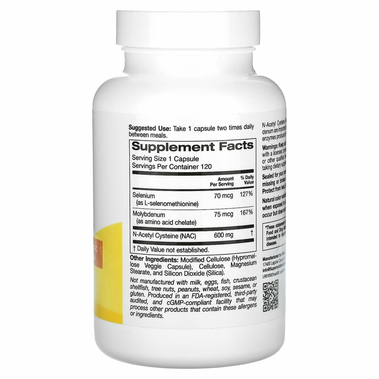 Super Nutrition, N-ацетилцистеин, 600 мг, 120 растительных капсул