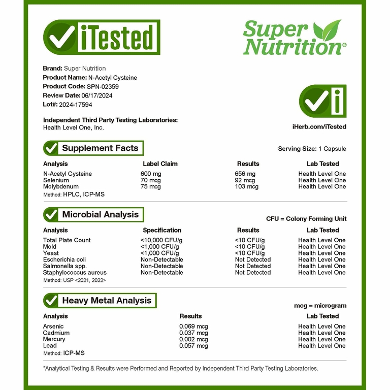 Super Nutrition, N-ацетилцистеин, 600 мг, 120 растительных капсул