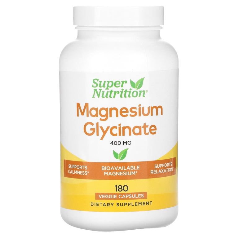 Super Nutrition, глицинат магния, 400 мг, 180 растительных капсул (133 мг в 1 капсуле)