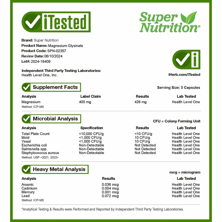 Super Nutrition, глицинат магния, 400 мг, 180 растительных капсул (133 мг в 1 капсуле)
