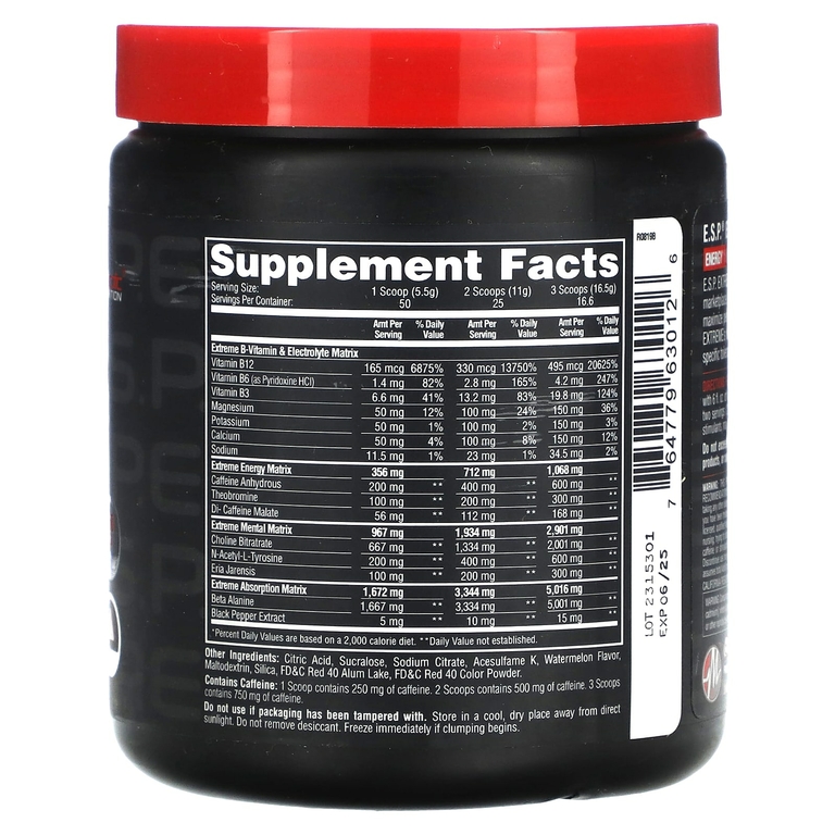 Metabolic Nutrition, Экстремальный энергетический стимулятор ESP, перед тренировкой, арбуз, 275 г (10 унций)