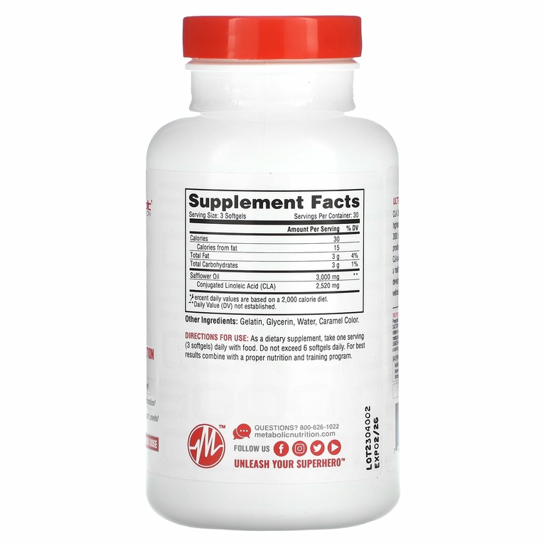 Metabolic Nutrition, CLA 3000, 90 капсул (1000 мг в каждой капсуле)