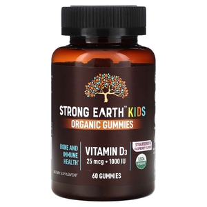 YumVs, Strong Earth Kids Organic Gummies, Vitamin D3, Strawberry & Raspberry, 25 mcg (1,000 IU), 60 Gummies (Товар снят с продажи) 