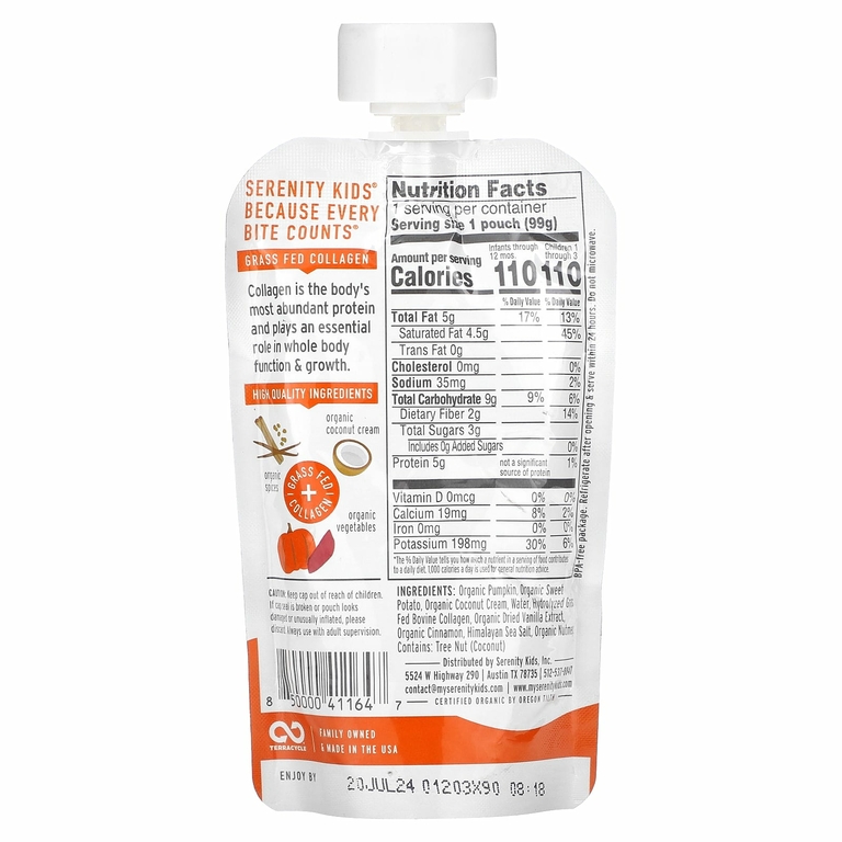 Serenity Kids, Смузи без молочных продуктов с белком, для детей от 6 месяцев, тыквенные специи, 99 г (3,5 унции)