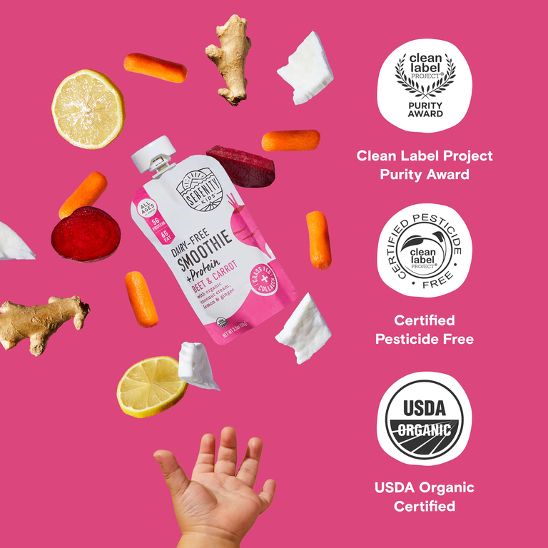 Serenity Kids, Смузи без молочных продуктов с белком, для детей от 6 месяцев, свекла и морковь, 99 г (3,5 унции)