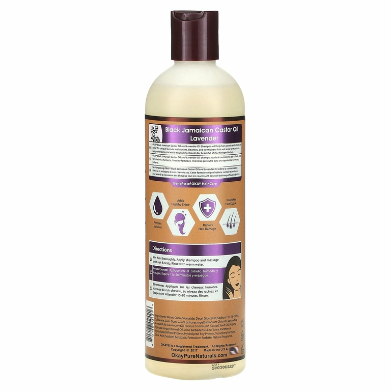 Okay Pure Naturals, Черное ямайское касторовое масло, шампунь, лаванда, 355 мл (12 жидк. унц.)