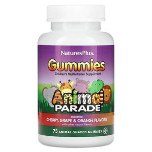 NaturesPlus, Source of Life, детские жевательные конфеты Animal Parade, со вкусом вишни, апельсина и винограда, 75 жевательных конфет в форме животных (Товар снят с продажи) 