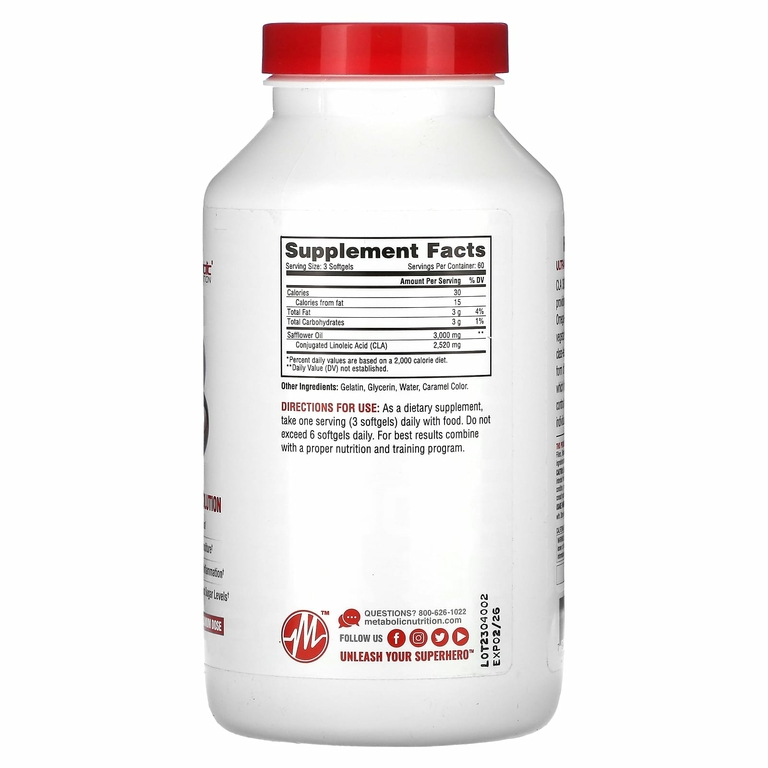 Metabolic Nutrition, CLA 3000, 180 мягких таблеток (1000 мг в 1 капсуле)