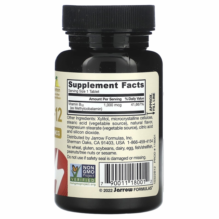 Jarrow Formulas, метил B12, лимон, 1000 мкг, 100 жевательных пастилок