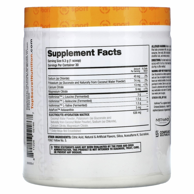 Top Secret Nutrition, Sport, BCAA Re-Igniter с астаксантином Astapure, ананас и манго, 279 г (9,84 унции)