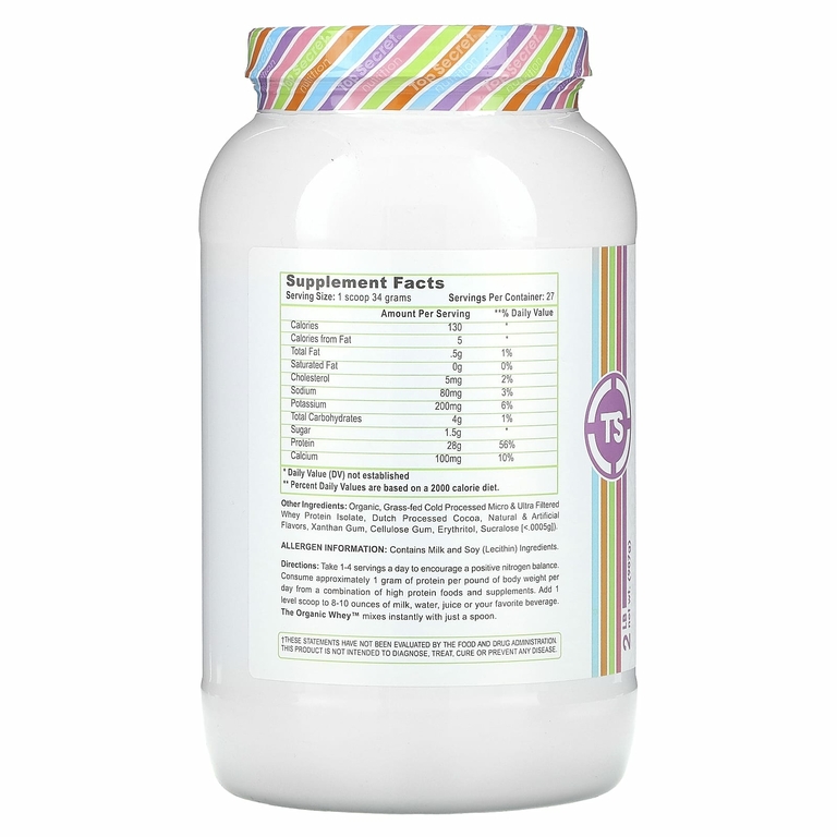 Top Secret Nutrition, The Organic Whey, молочный коктейль с шоколадной помадкой, 907 г (2 фунта)