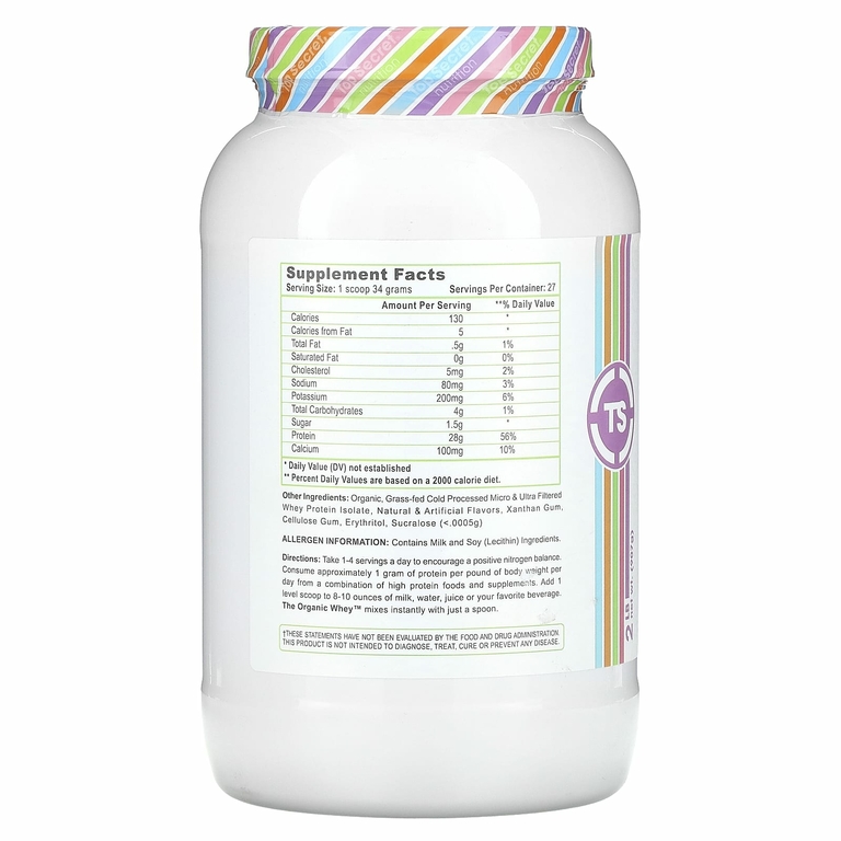 Top Secret Nutrition, The Organic Whey, ванильный молочный коктейль, 907 г (2 фунта)
