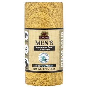 Okay Pure Naturals, для мужчин, дезодорант без алюминия, прозрачный твёрдый, свежий, 85 г (3 унции)