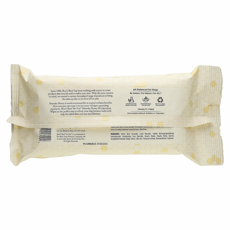 Burt's Bees, Многоцелевые салфетки с водорослями Manuka Honey, для собак, с молоком и медом, 50 салфеток (Товар снят с продажи) 