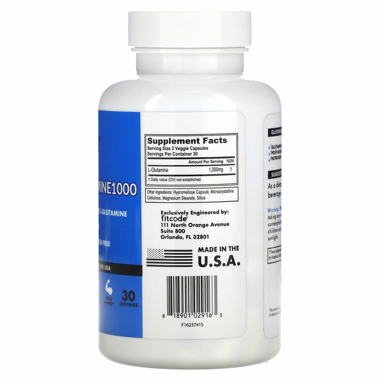 fitcode, Glutamine1000, 1000 мг, 60 капсул (500 мг в 1 капсуле)