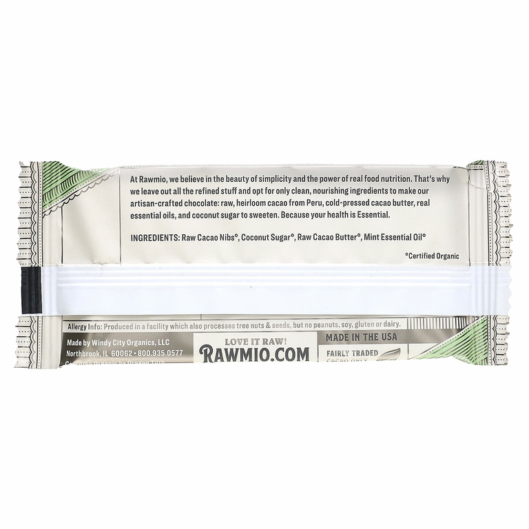 Rawmio, Essential Bar, органический необработанный шоколад, 70% какао, перечная мята, 30 г (1,1 унции)