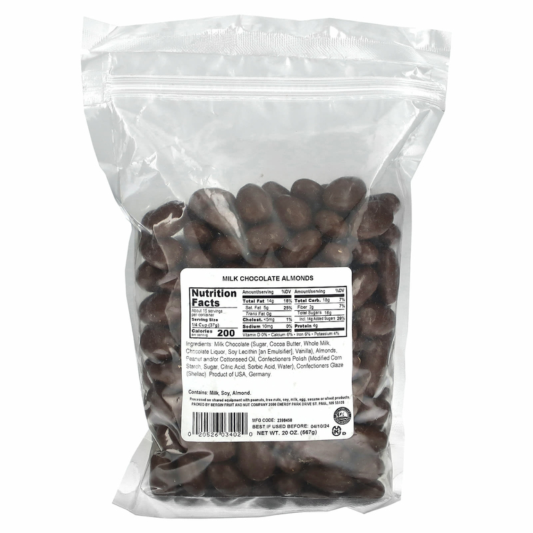 Bergin Fruit and Nut Company, Молочный шоколад с миндалем, 567 г (20 унций)