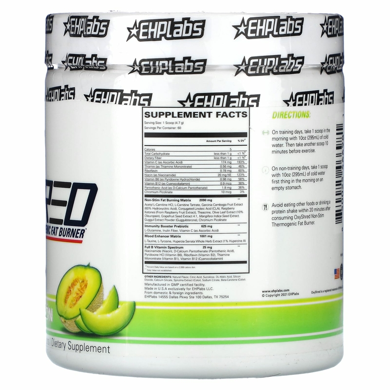 EHPlabs, OxyShred, Non-Stim, термогенное средство для сжигания жира, дыня, 282 г (9,9 унции)