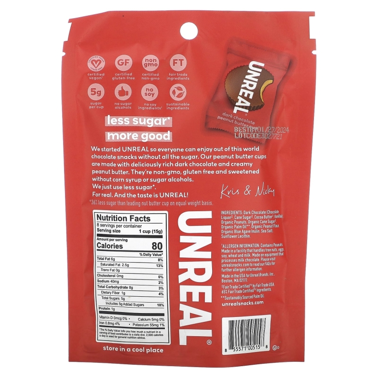 Unreal, Чашки с арахисовой пастой, темный шоколад, 120 г (4,2 унции)
