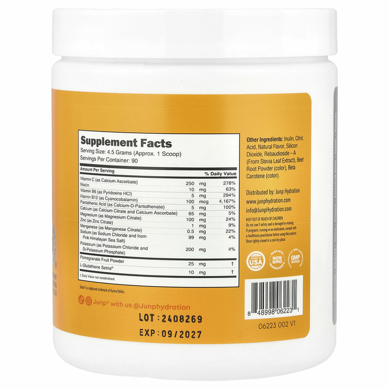 JUNP Hydration, Порошковая смесь электролитов, апельсин, 405 г (14,2 унции)