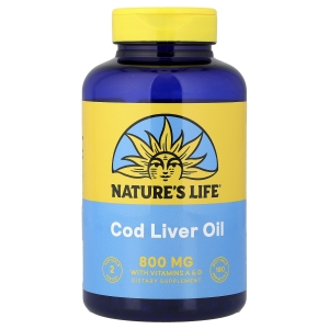 Nature's Life, масло печени трески, витамины A и D, 180 капсул (Товар снят с продажи) 