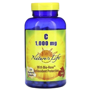 Nature's Life, Витамин C с био-розой, 1000 мг, 250 вегетарианских капсул