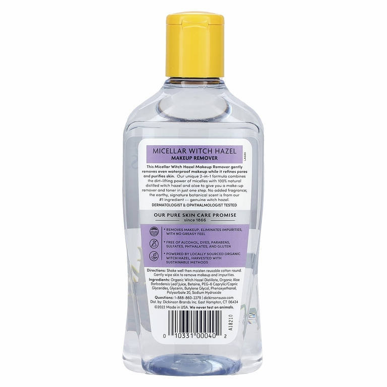 Dickinson Brands, Original Witch Hazel, мицеллярное средство для снятия макияжа с гамамелиса, без спирта и отдушек, 473 мл (16 жидк. унц.)