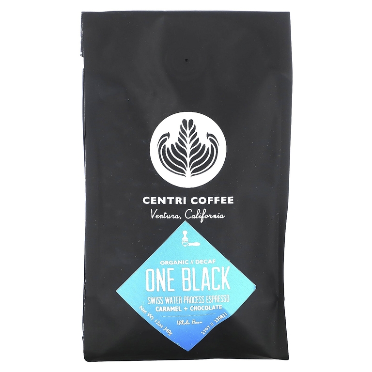 Centri Coffee, Centri Coffee, Organic One Black, карамель и шоколад, цельные зерна, без кофеина, 340 г (12 унций)