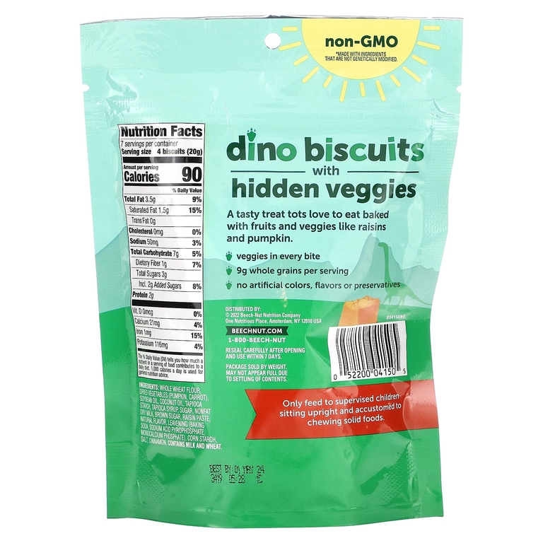 Beech-Nut, Dino Biscuits со скрытыми овощами, тыквой и корицей, 142 г (5 унций) (Товар снят с продажи) 