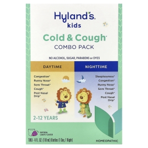 Hyland's Naturals, Для детей, комбо-пакет от простуды и кашля, дневное и ночное время, для детей от 2 до 12 лет, из натурального винограда, 2 флакона по 118 мл (4 жидк. унц.)