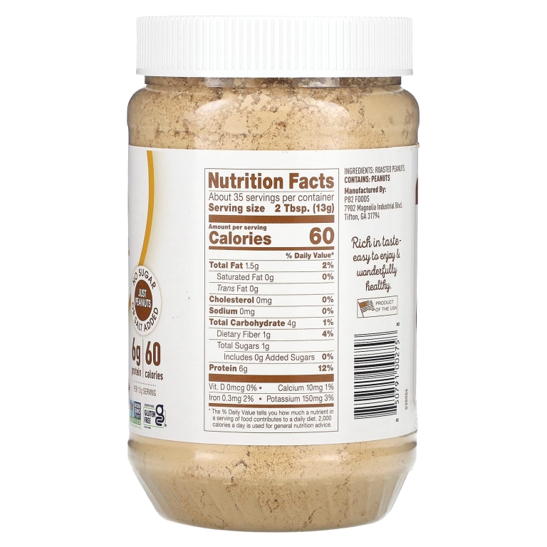 PB2 Foods, The Original арахисовый порошок, без добавок, 454 г (1 фунт)