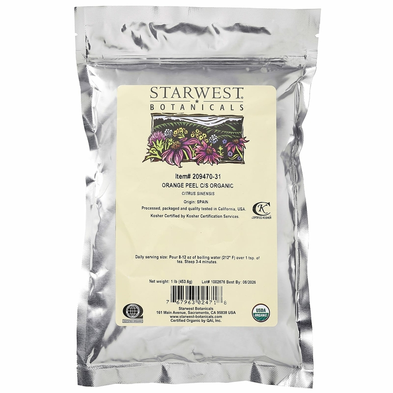 Starwest Botanicals, Органическая апельсиновая цедра, разрезанная и перенесенная, 453,6 г (1 фунт)