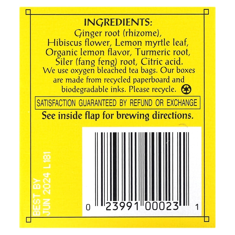 Triple Leaf Tea, чай с лимоном и имбирем, 20 чайных пакетиков, 40 г (1,41 унции)