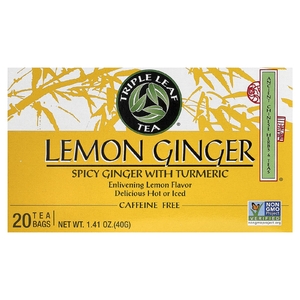 Triple Leaf Tea, Лимонный имбирь, без кофеина, 20 чайных пакетиков, 40 г (1,41 унции)