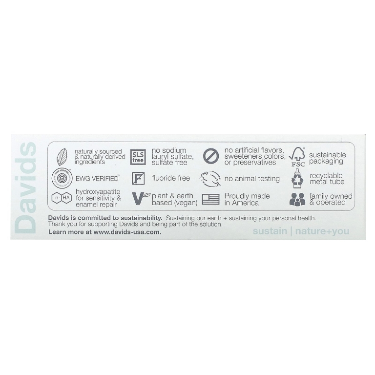 Davids, Premium Toothpaste, Sensitive + Whitening, натуральная перечная мята, 50 г (1,75 унции)