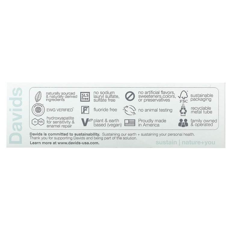 Davids, Premium Toothpaste, Sensitive + Whitening, натуральная перечная мята, 50 г (1,75 унции)