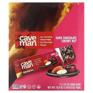 Caveman Foods, Nutrition Bar, темный шоколад, вишня, орехи, 12 батончиков, по 40 г (1,41 унции) (Товар снят с продажи) 