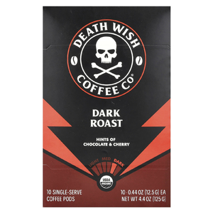 Death Wish Coffee, Порционные кофейные капсулы, темная обжарка, 10 капсул, по 12,5 г (0,44 унции)