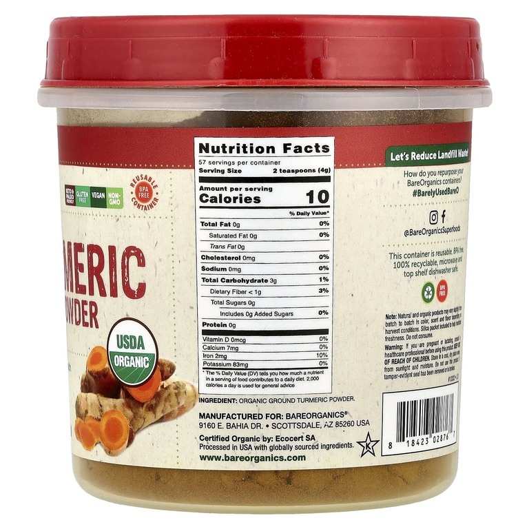 BareOrganics, Порошок из корня куркумы, 227 г (8 унций)