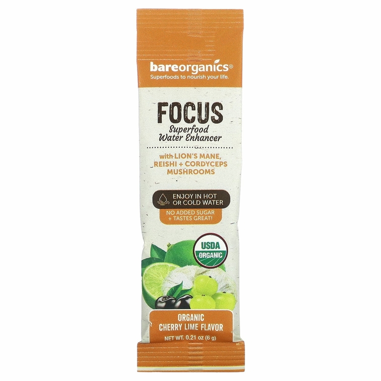 BareOrganics, Focus, Superfood Water Enhancer, органический вишневый лайм, 5 пакетиков в стиках по 6 г (0,21 унции) (Товар снят с продажи) 