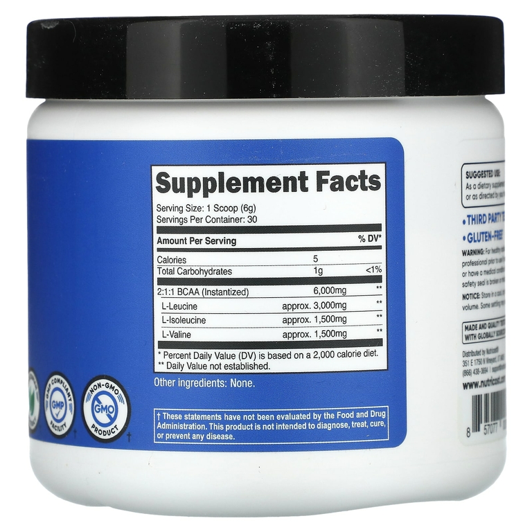 Nutricost, Performance, BCAA, без добавок, 180 г (6,3 унции)