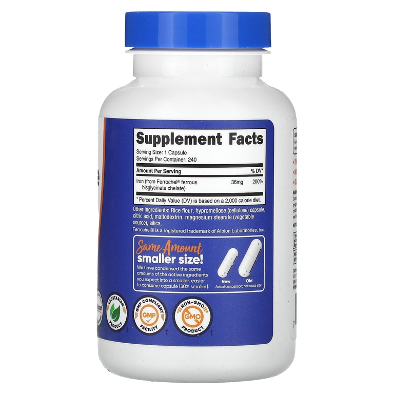 Nutricost, Хелат железа от Ferrochel, 36 мг, 240 капсул