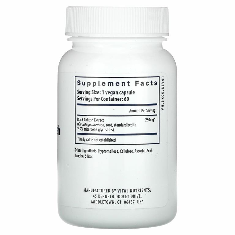 Vital Nutrients, Экстракт черного кохоша, 250 мг, 60 веганских капсул