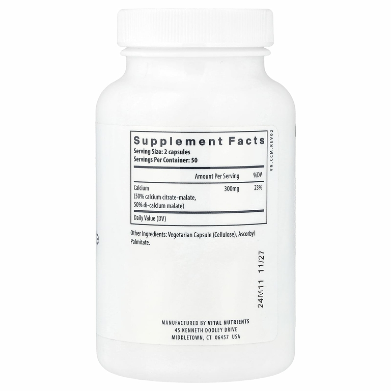 Vital Nutrients, Цитрат кальция и малат, 300 мг, 100 веганских капсул (150 мг в каждой капсуле)
