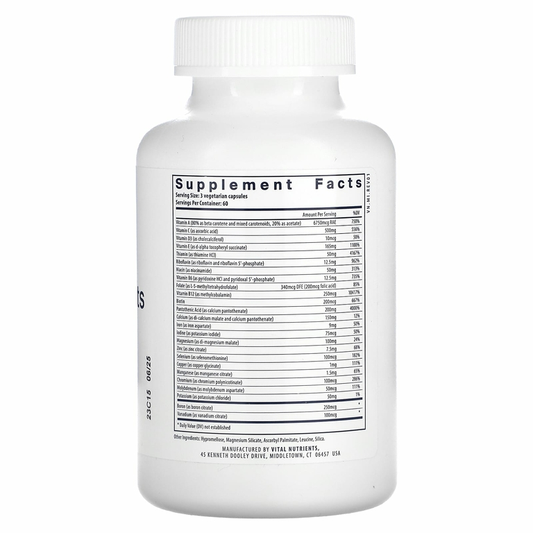 Vital Nutrients, Мультиэлементы (с железом и йодом), 180 вегетарианских капсул