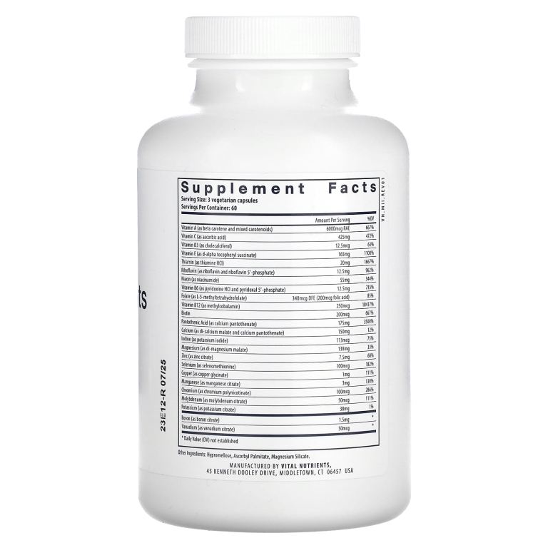 Vital Nutrients, Мульти питательные вещества цитрат / малат (с медью и без железа), 180 вегетарианских капсул