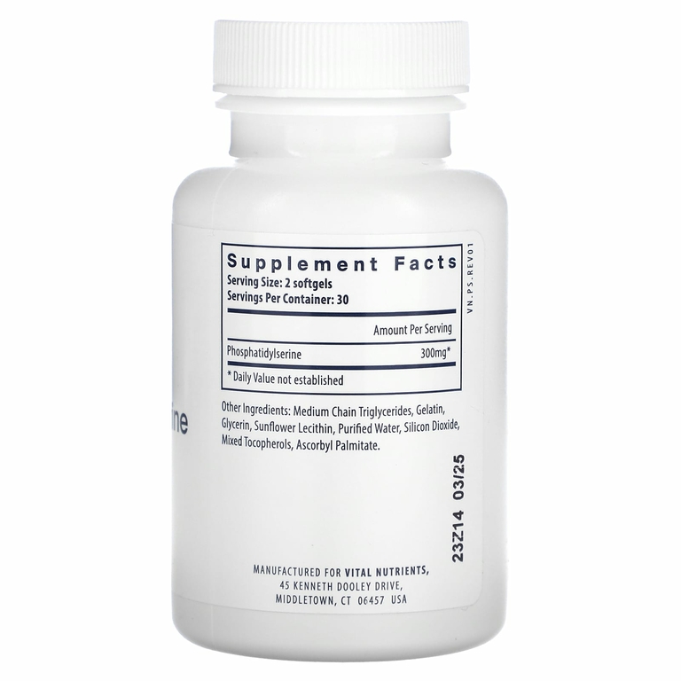 Vital Nutrients, Фосфатидилсерин, 300 мг, 60 мягких таблеток (150 мг в 1 капсуле)