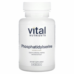 Vital Nutrients, Фосфатидилсерин, 300 мг, 60 мягких таблеток (150 мг в 1 капсуле)