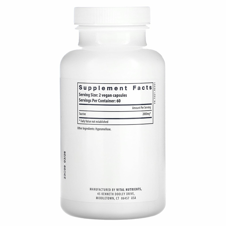Vital Nutrients, Таурин, 2000 мг, 120 веганских капсул (1000 мг в каждой капсуле)
